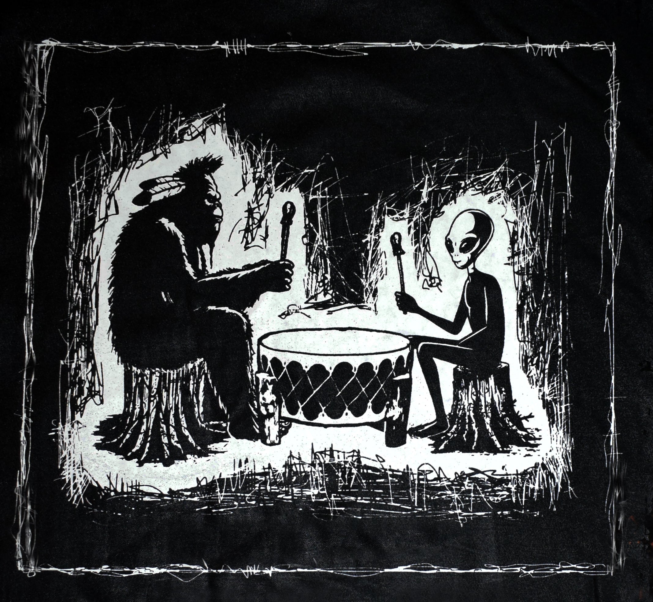 Sasquatch and Star Person Playing Drum - Hoodie