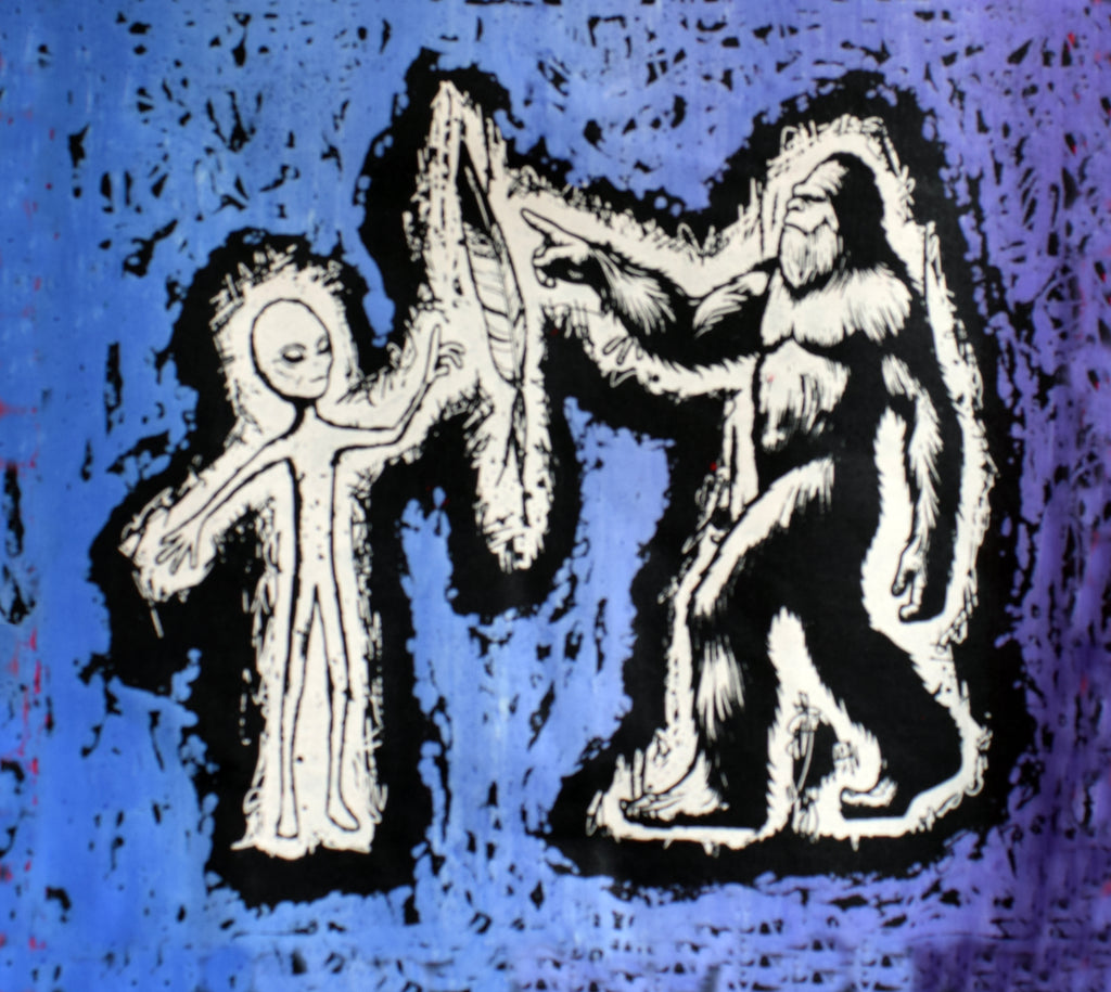 Sasquatch and star person blessing the feather - Hoodie